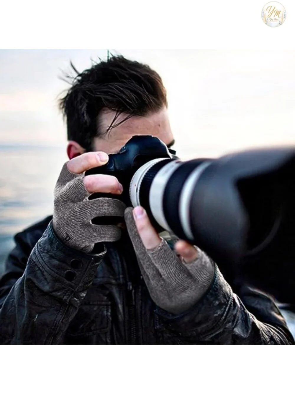 Wool Fingerless Fishing Gloves Men Women Winter Anti-Slip Palm